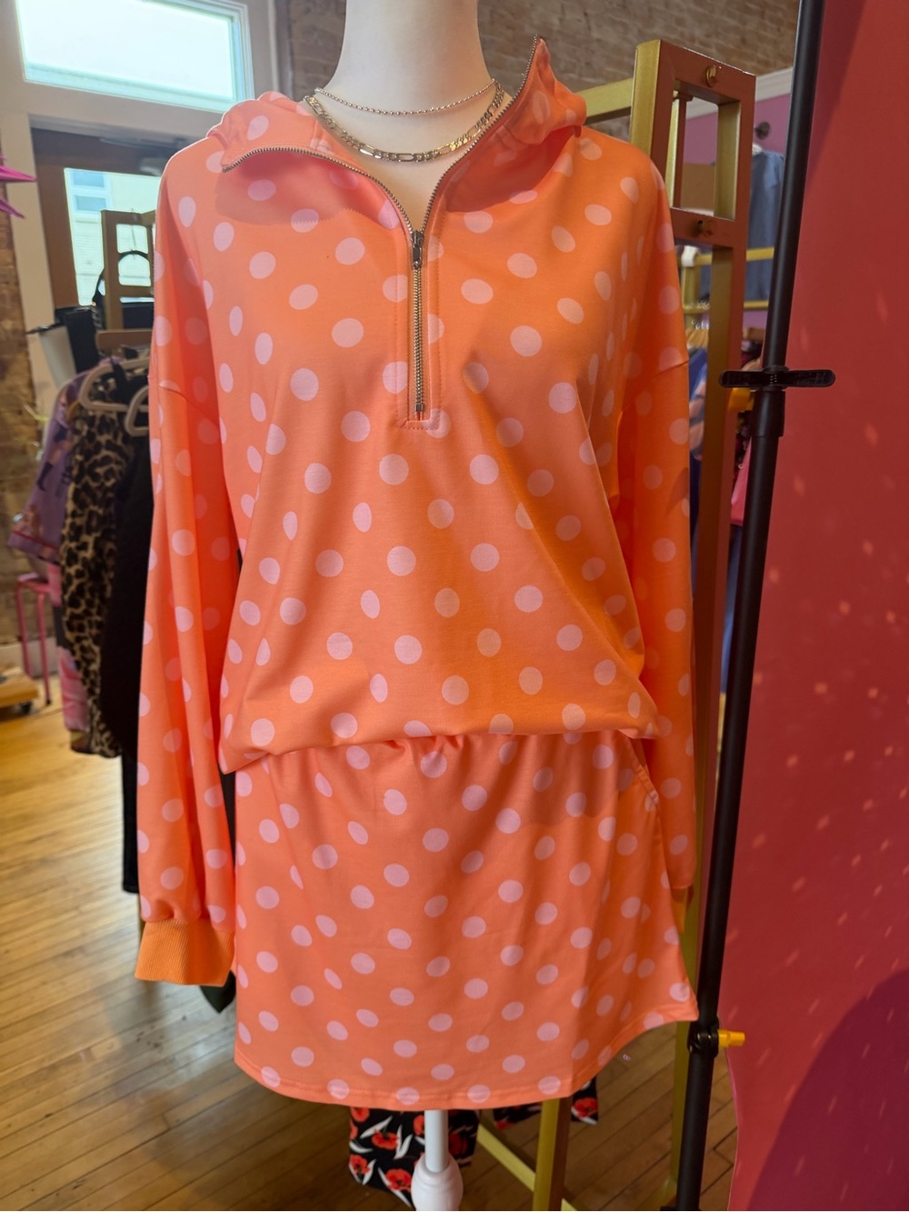 Polka Dot Zip-Front Skort Set